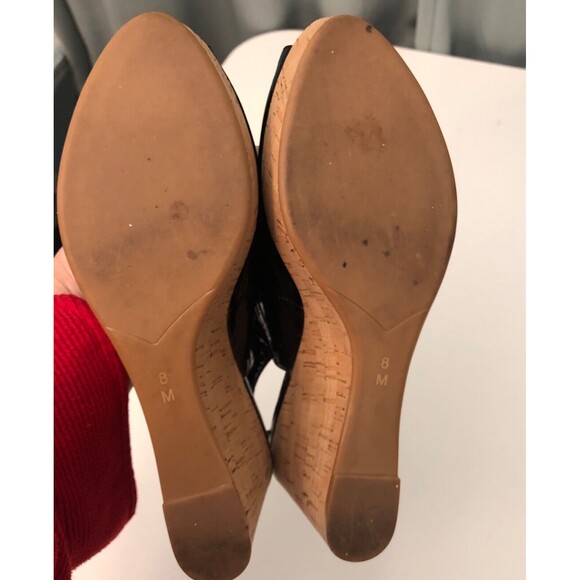 VANELi Sandals Womens 8M Black Patent Peep Toe Slingback Cork Wedge 3.5 inch - Picture 8 of 8